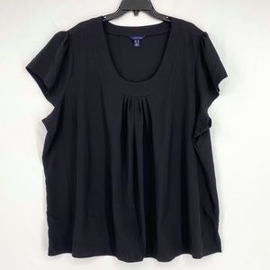 Lands' End Womens 30W Pullover Blouse Black 100% Polyester Scoop Neck Cap Sleeve